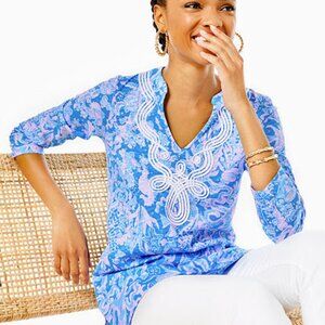 NWT Lilly Pulitzer Kaia Knit Tunic Top in Boca Blue Sea What I Sea XL